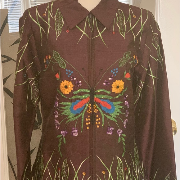 Boutique Design Brown Handwoven top/jacket. Intricate designs on front & back. S - Picture 5 of 9